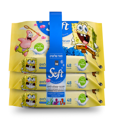 סופט מגבוני טואלט לחים בובספוג מארז שלישייה
