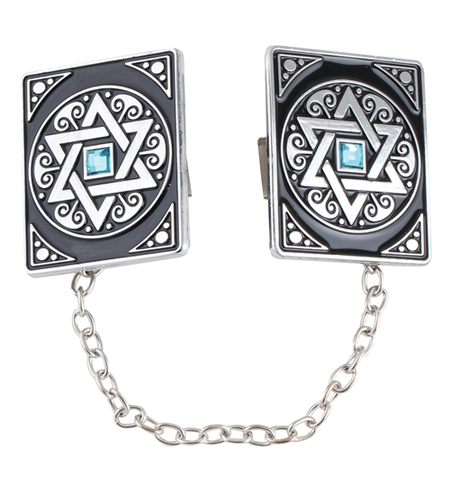 קליפס לטלית מגן דוד בשיבוץ אבן עם שרשרת