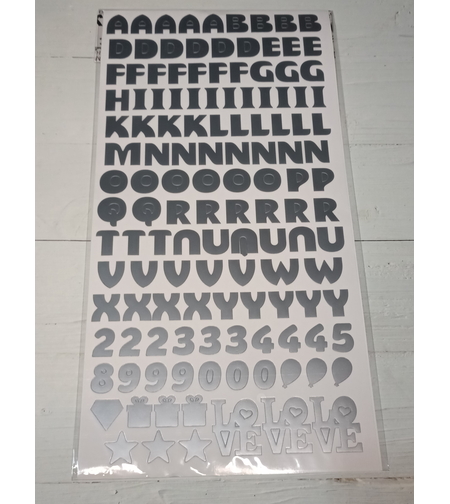 מדבקות אותיות באנגלית לבלונים וקופסאות צבע כסף