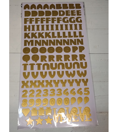 מדבקות אותיות באנגלית לבלונים וקופסאות צבע זהב