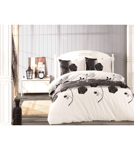 פירחוני שחור לבן  בשילוב שמנת 120/200