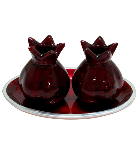 זוג פמוטים מאלומיניום בצורת רימון אמייל בורדו 8X6 ס