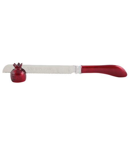 Fancy Shabbat knife made of aluminum with a 32 cm burgundy enamel stand
