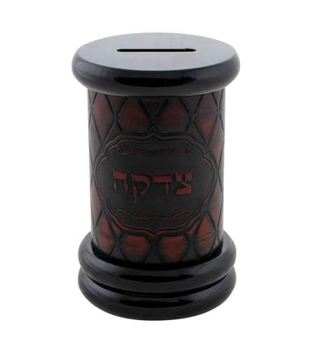 קופת צדקה עץ עם פלקטה עור 14 ס