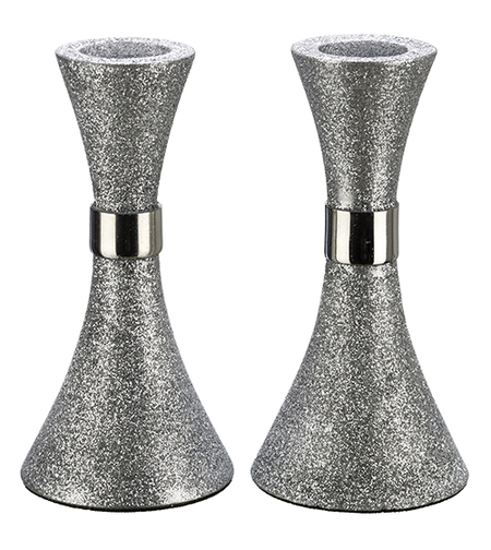 פמוט אלומיניום בגוון כסף נצנצים - 11 ס