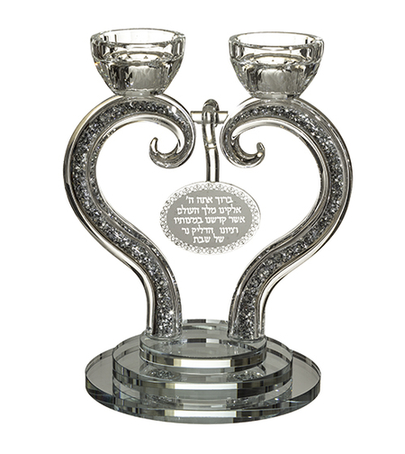 פמוט קריסטל לב - אבנים כסף 21 ס