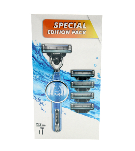 ג'ילט מאך 3 מארז אקווה גריפ + 4 סכינים לגבר
