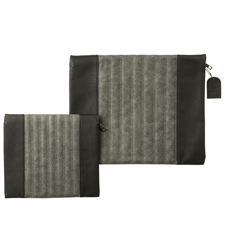 סט טלית תפילין דמוי עור שחור ואפור  36*29 ס