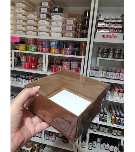 תחתית קרטון מכסה שקוף בצבע חום 15*15*7 - 10 יחידות