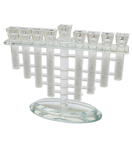 חנוכיה קריסטל מהודרת עם אבנים לבנות 22*26 ס