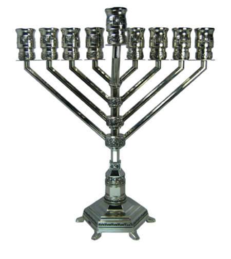 חנוכיית חבד ניקל משובצת אבנים לבנות גודל 28 ס