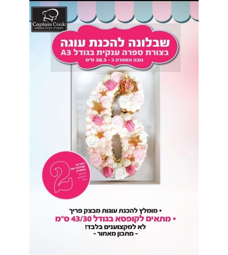 שבלונה לעוגת מספרים מספר בודד גודל A3 - המספר 2