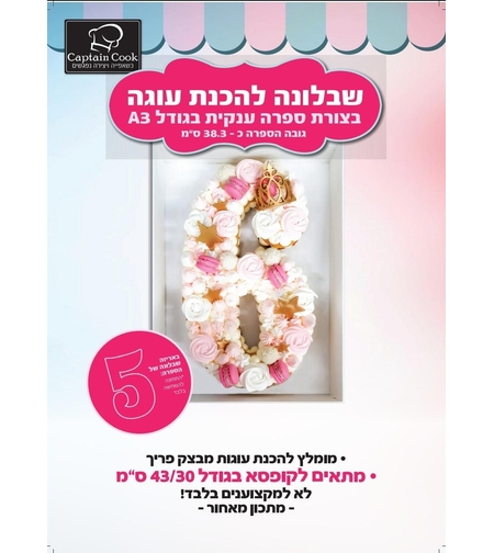 שבלונה לעוגת מספרים מספר בודד גודל A3 - המספר 5