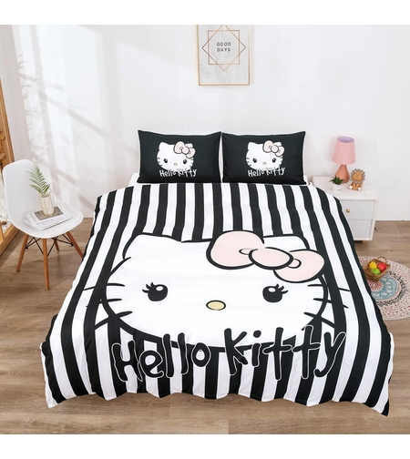 מצעי הלו קיטי שחור פסים 180/200  