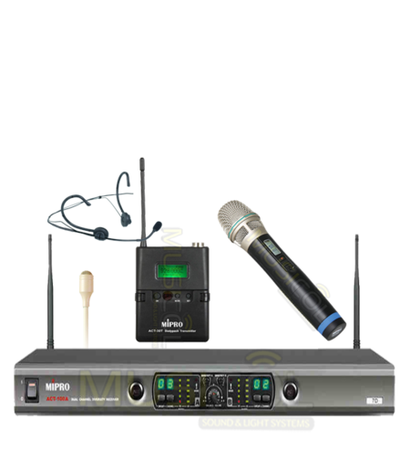 זוג מיקרופונים אלחוטיים ידני + מדונה או דש MIPRO ACT-100A-HM
