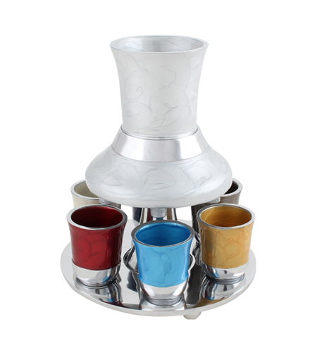 מחלק יין אלומניום מהודר עם 6 כוסיות - צבעוני