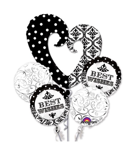 זר בלונים BEST WISHERS שחור לבן