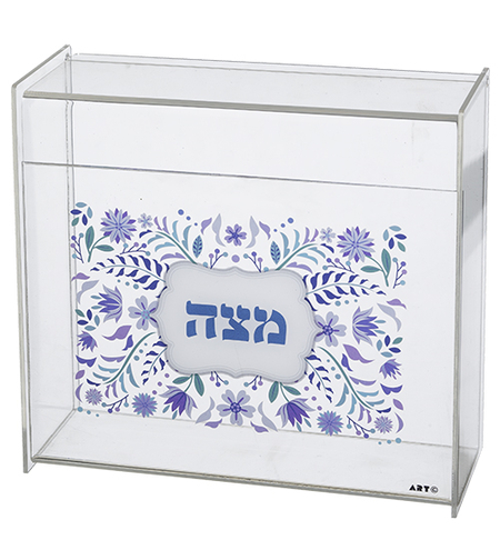 Transparent Plexiglas matzah dish with 21X23 cm decoration