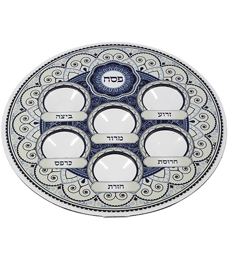 Cardboard Passover plate with 38 cm blue plastic