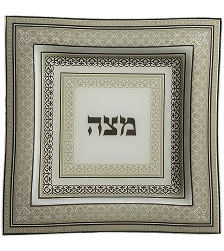 Off-white glass matzah plate 28 cm