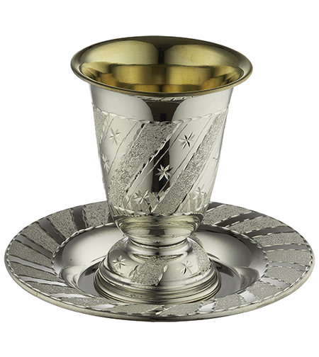 גביע קידוש מהודר ציפוי כסף טהור 925 עם רגל ותחתית 10 ס
