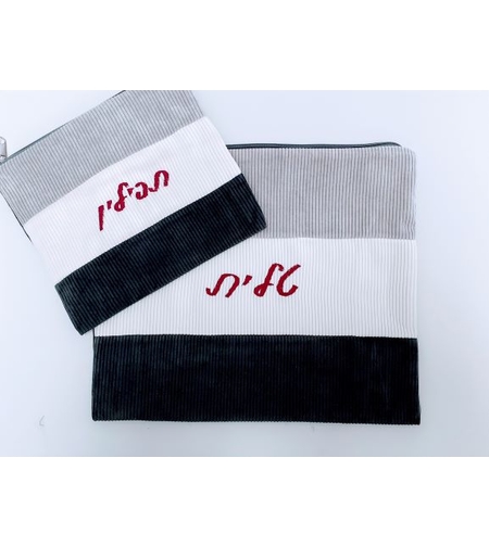 נרתיק קורדרוי שחור לבן אפור