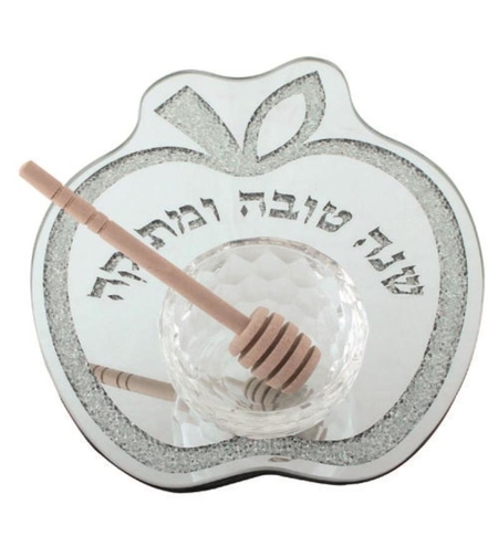 Glass honey dish with 21 * 18 cm apple shape stones