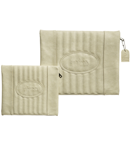 סט טלית תפילין דמוי עור אופוויט עם ריקמה כולל רקמת שם
