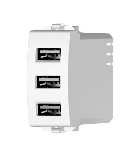 מטען USB כולל 3 יציאות 5V 3.1A לבן 1 מודול ניסקו סוויץ'
