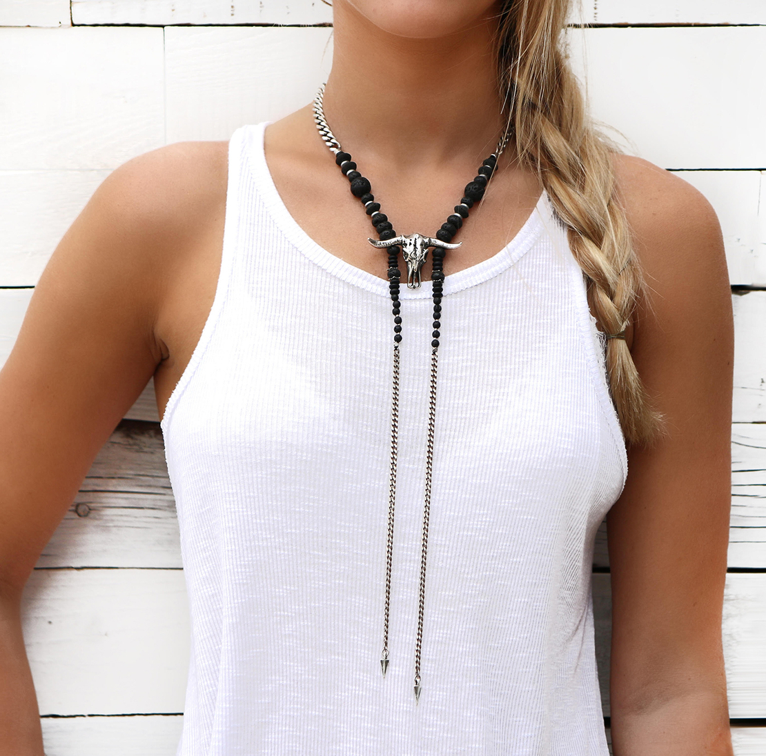 שרשרת שור וולטייר -  שחור, כסף