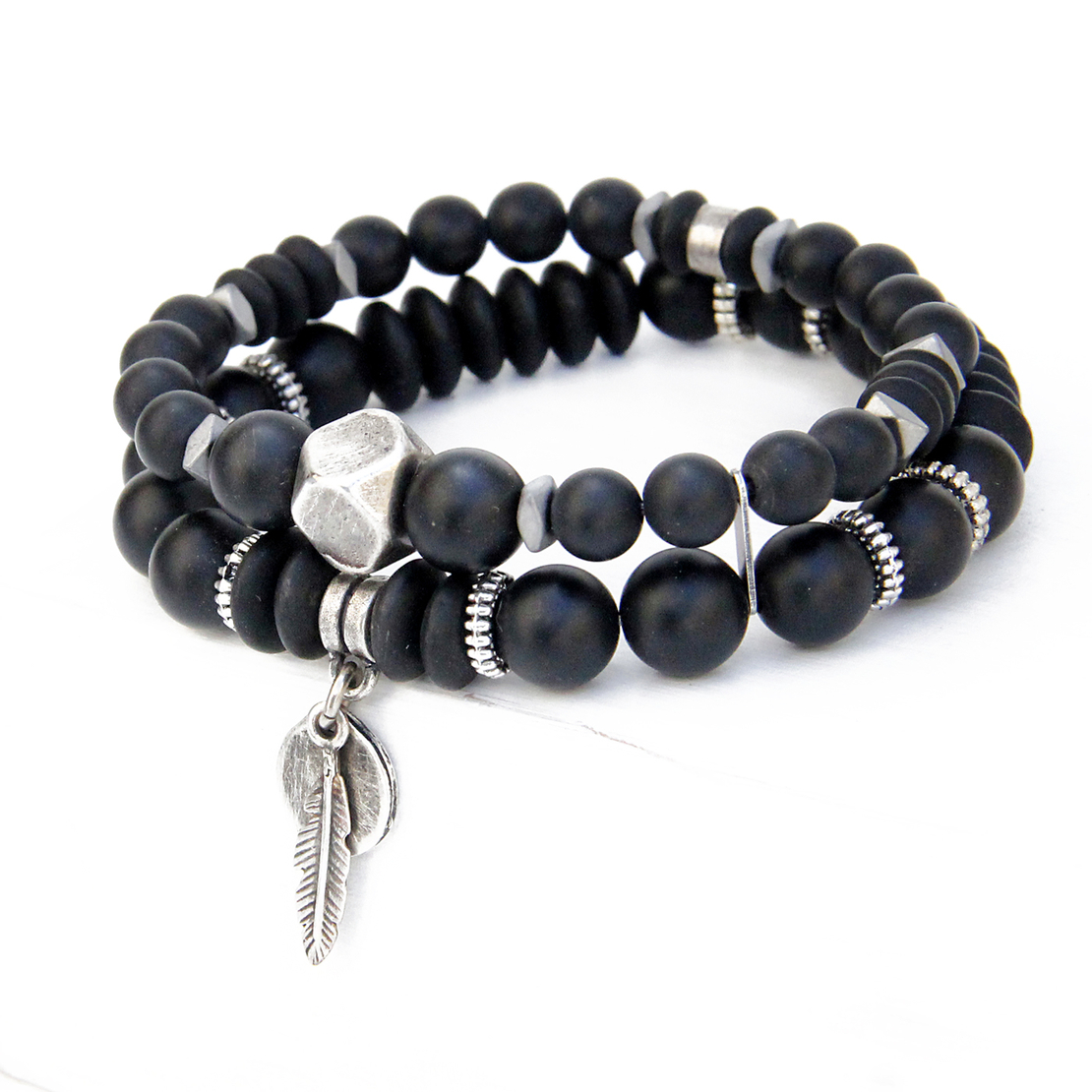 צמיד בוהו - שחור כסף