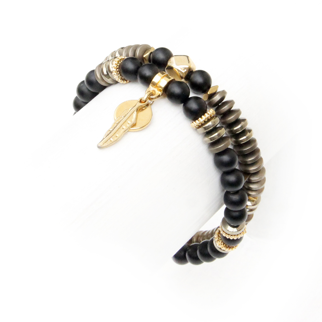 צמיד מיני בוהו - המטייט, פיריט, שחור, זהב