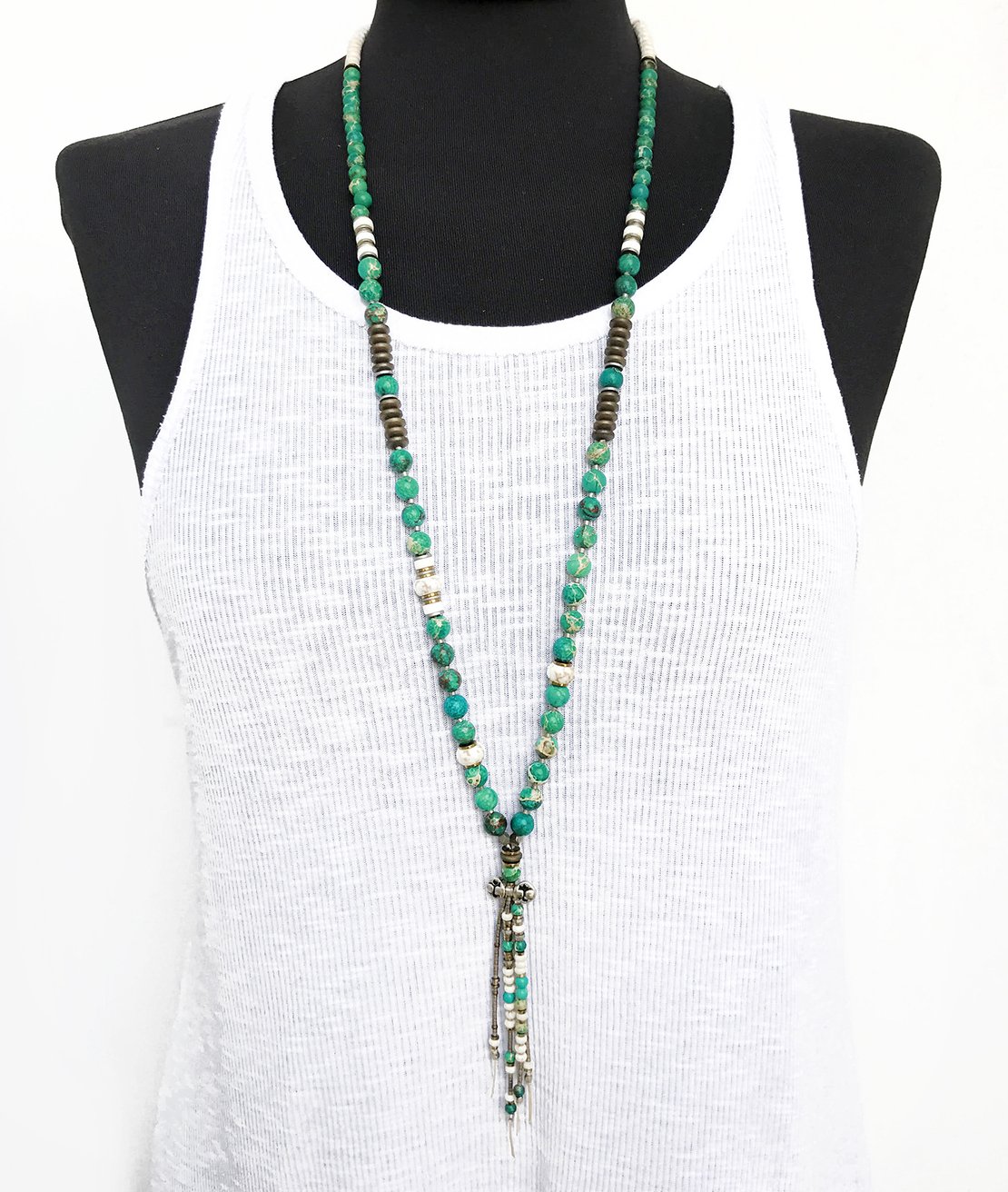 שרשרת בוהו פרנזים - ירוק