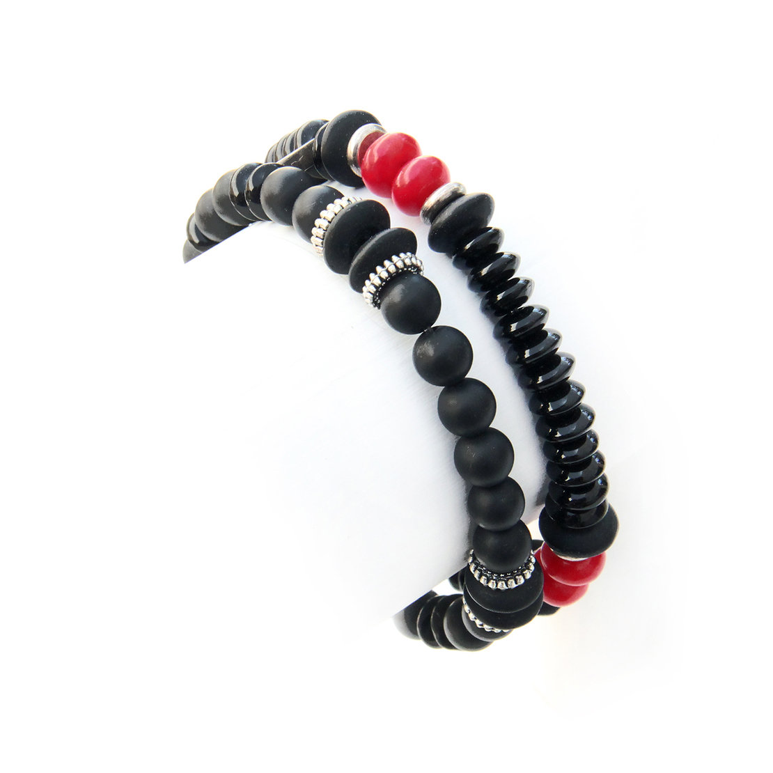 צמיד מיני בוהו גברים -  שחור, אדום, כסוף