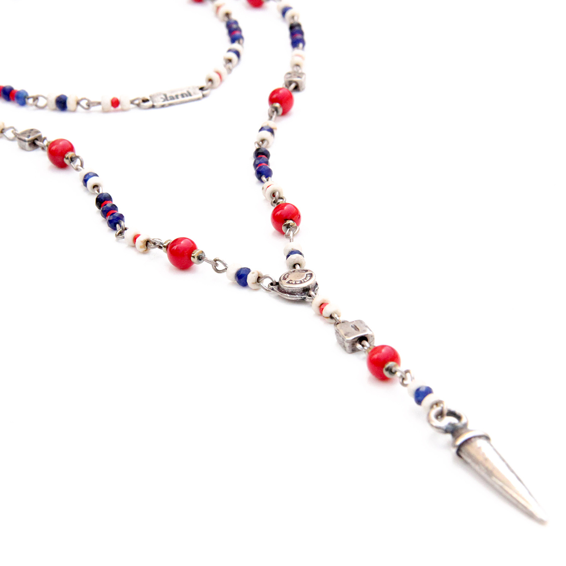 שרשרת שמיניות גברים - אדום, כחול, לבן, כסף 