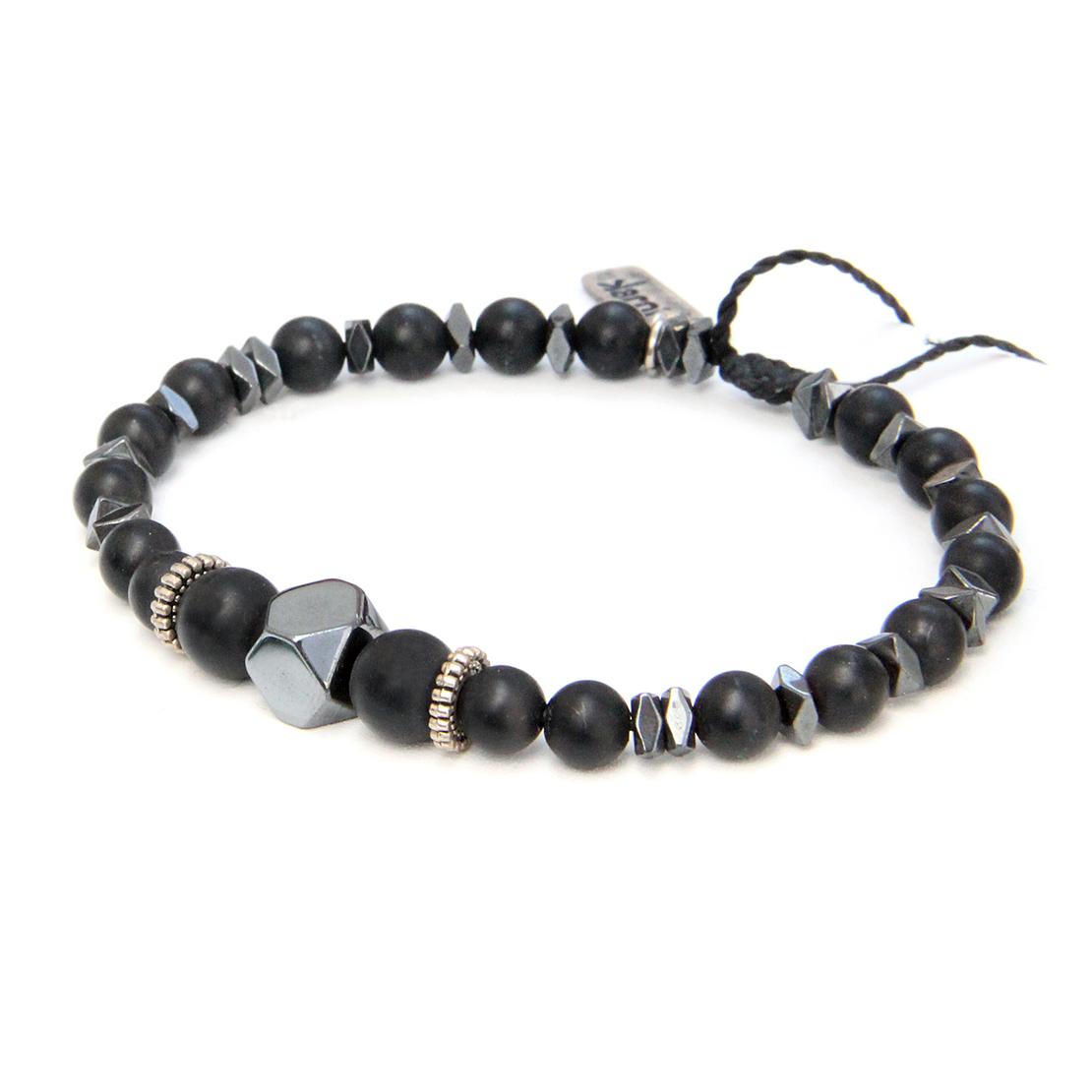 צמיד אוניקס גברים -  שחור, כסף 