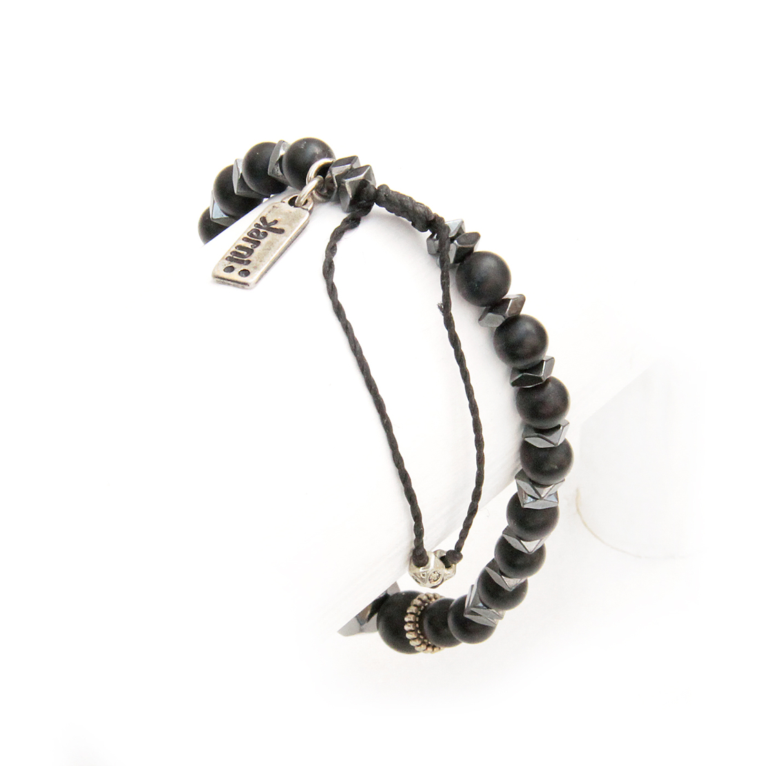 צמיד אוניקס גברים -  שחור, כסף 