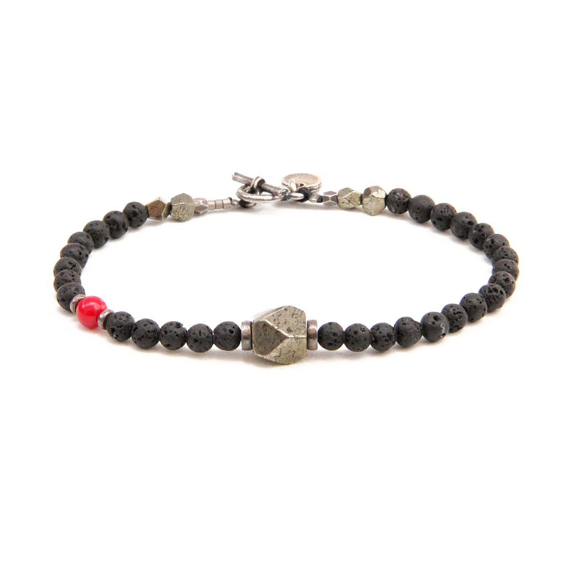 צמיד לני גברים -  שחור, אדום, כסף 925