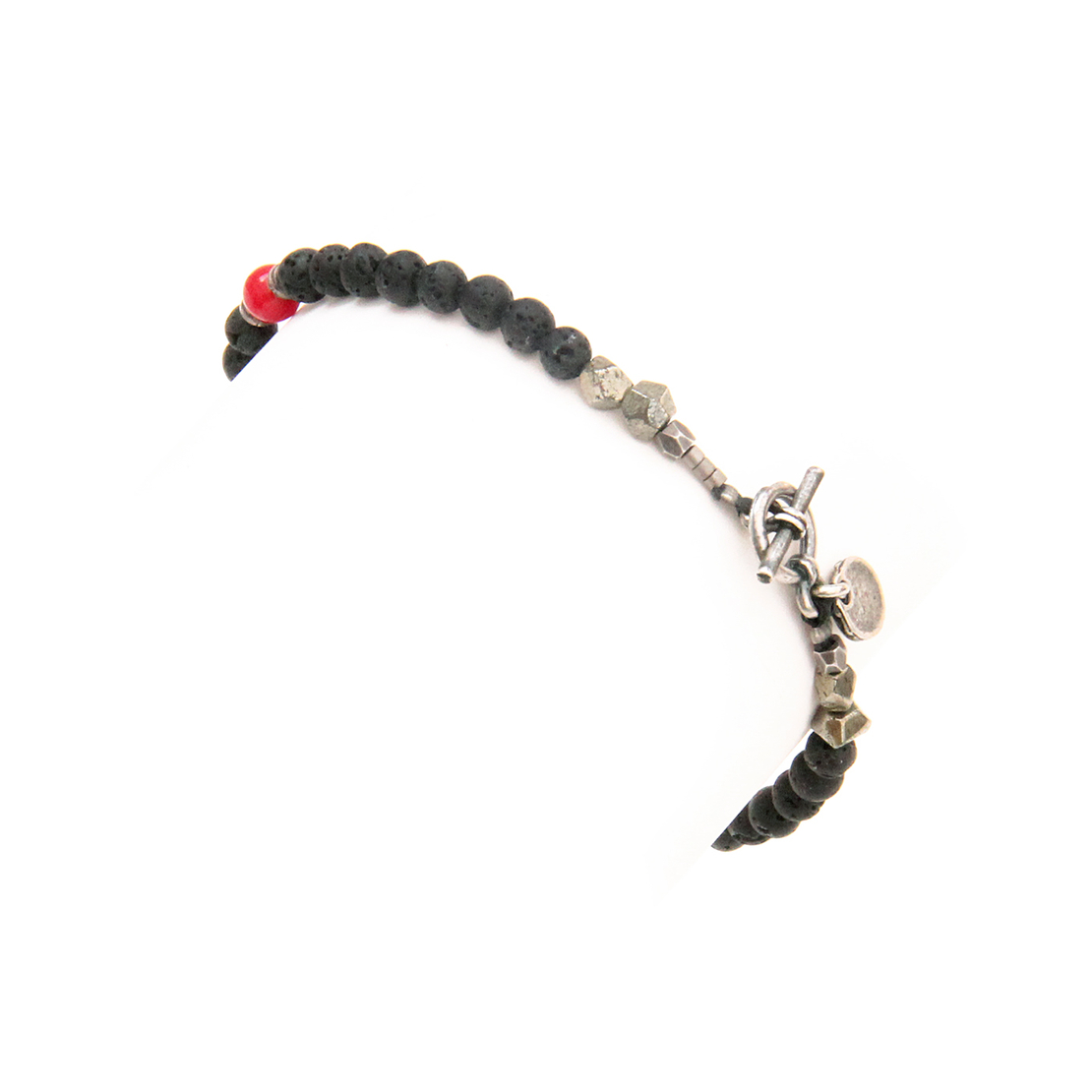 צמיד לני גברים -  שחור, אדום, כסף 925