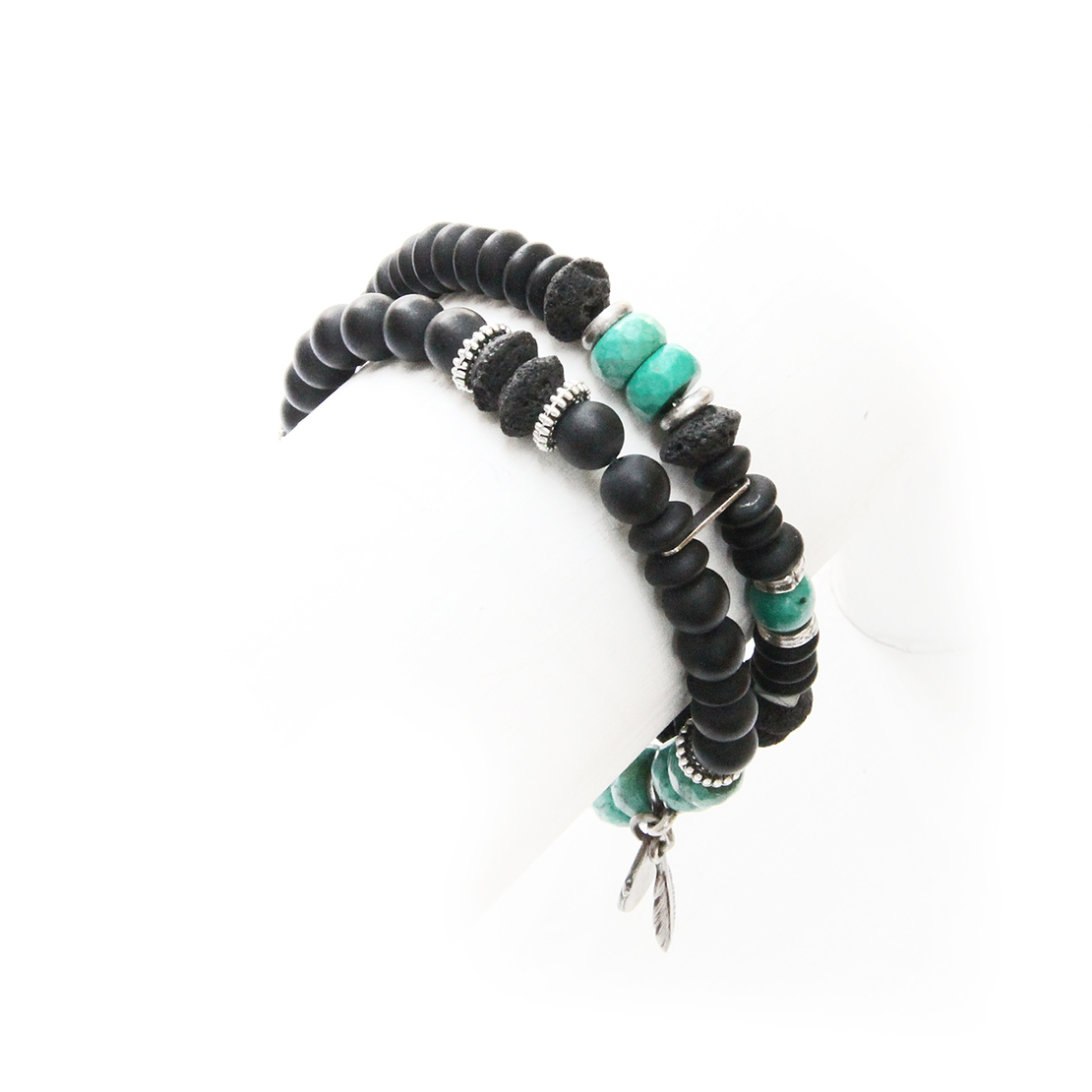 צמיד מיני בוהו - שחור, טורקיז, כסף