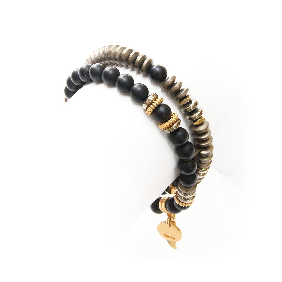 צמיד מיני בוהו - המטייט, פיריט, שחור, זהב