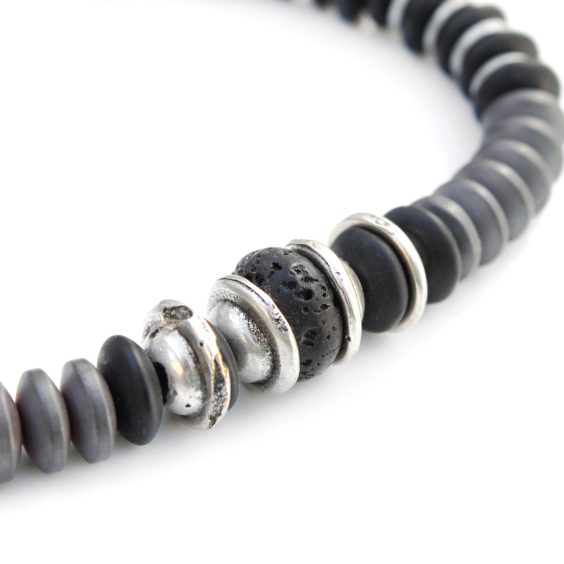 צמיד ברוס גברים - שחור, כסף