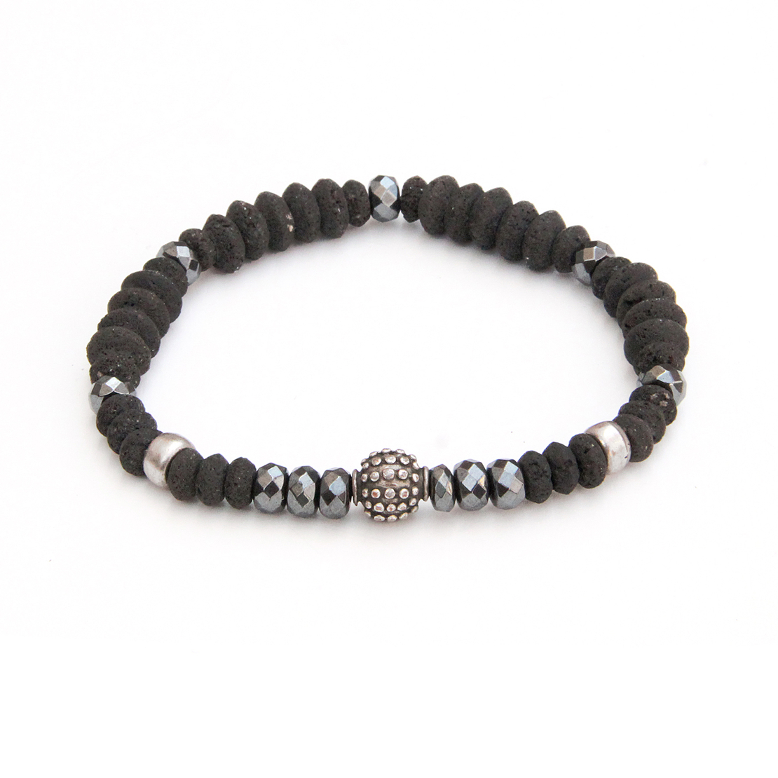 צמיד ג'וני גברים - שחור, כסף