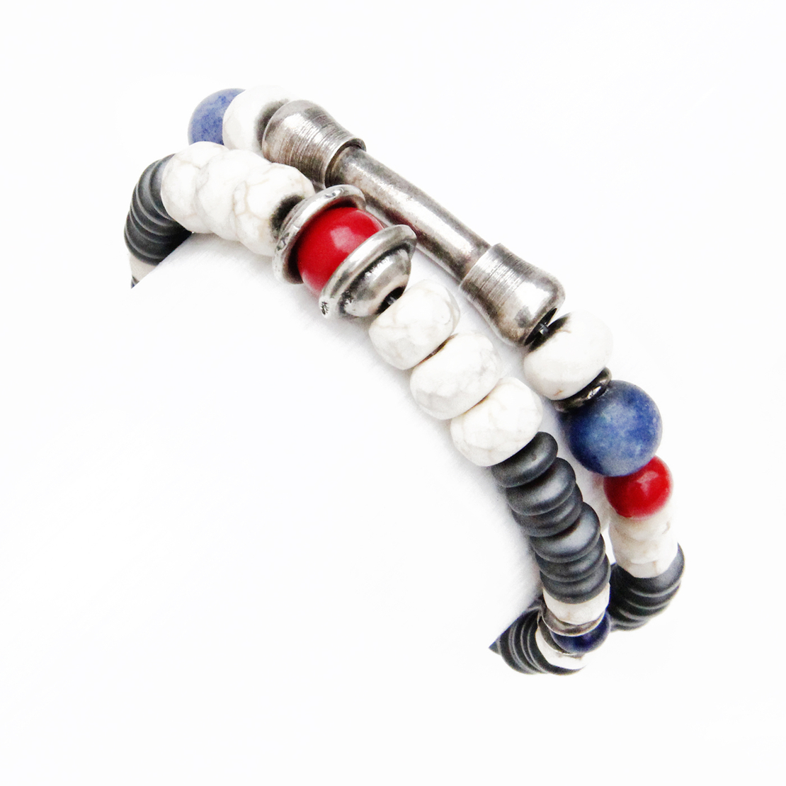 צמיד צ'ירוקי - אדום, לבן, כחול, כסף