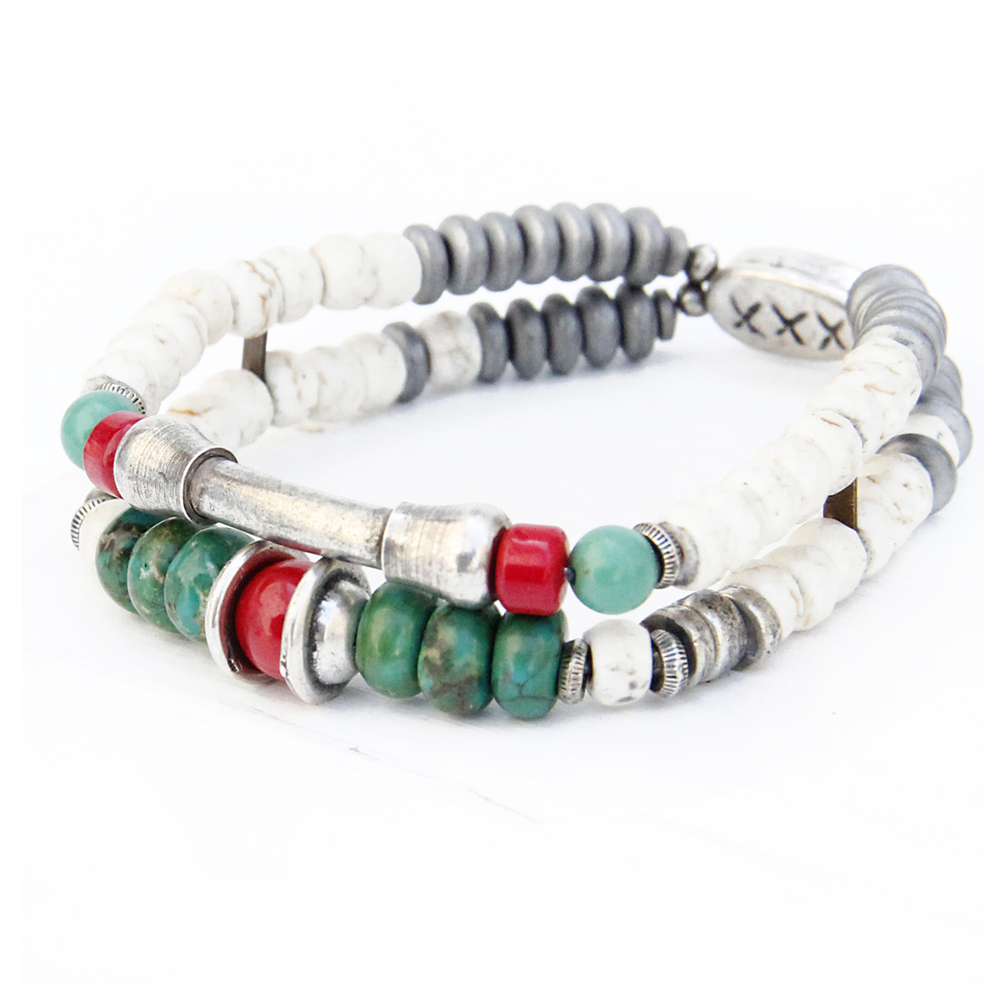 צמיד צ'ירוקי - אדום, לבן, ירוק, כסף 