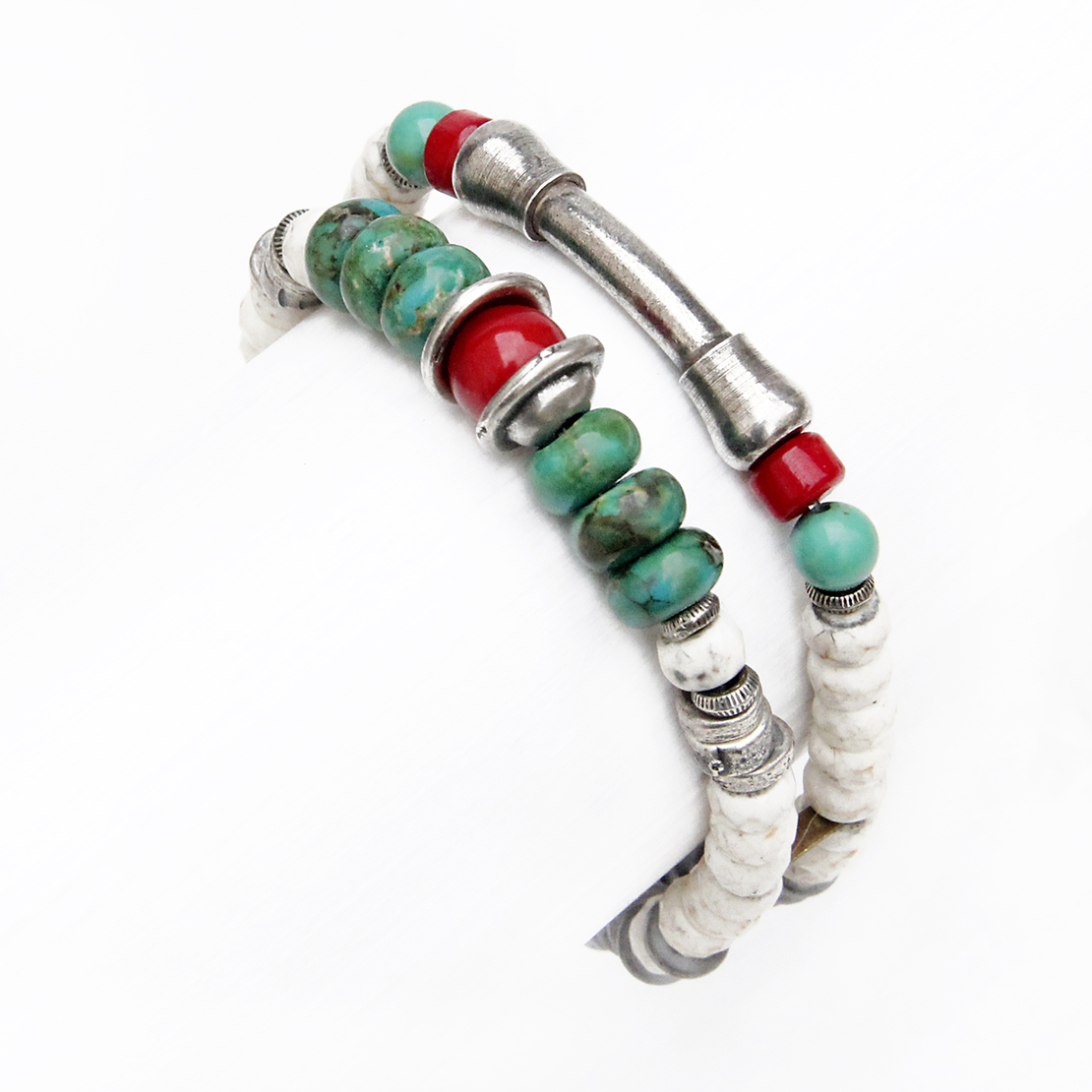 צמיד צ'ירוקי - אדום, לבן, ירוק, כסף 