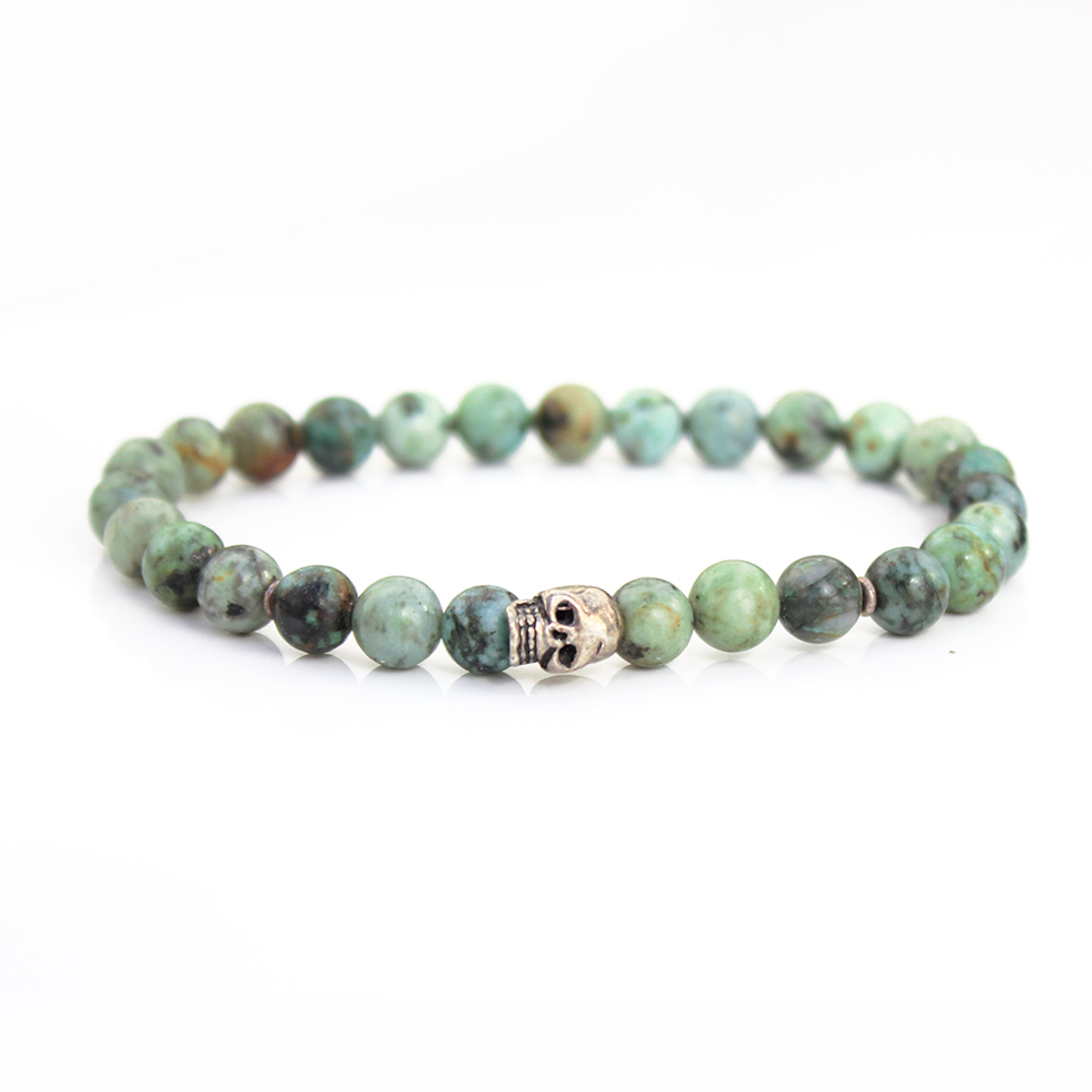 צמיד בוהו גולגולת - טורקיז, כסף