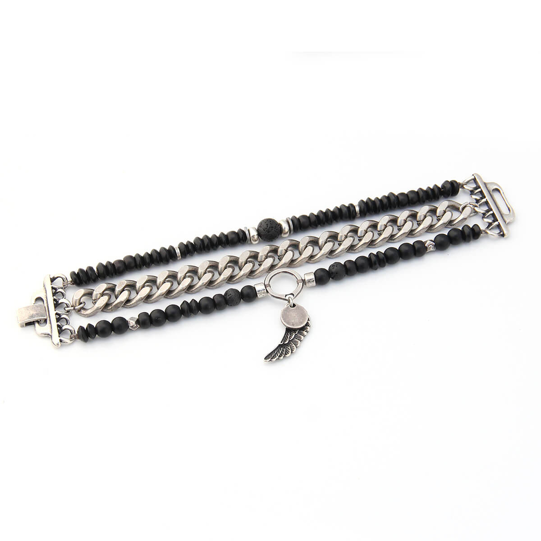 קומבינציית צמידים - נוצה שחורה