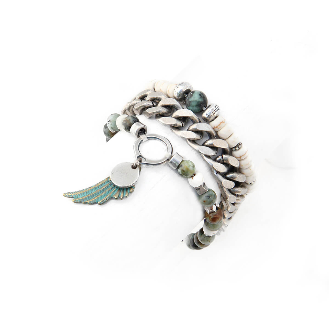 צמיד מיקה - טורקיז, לבן, כסף 