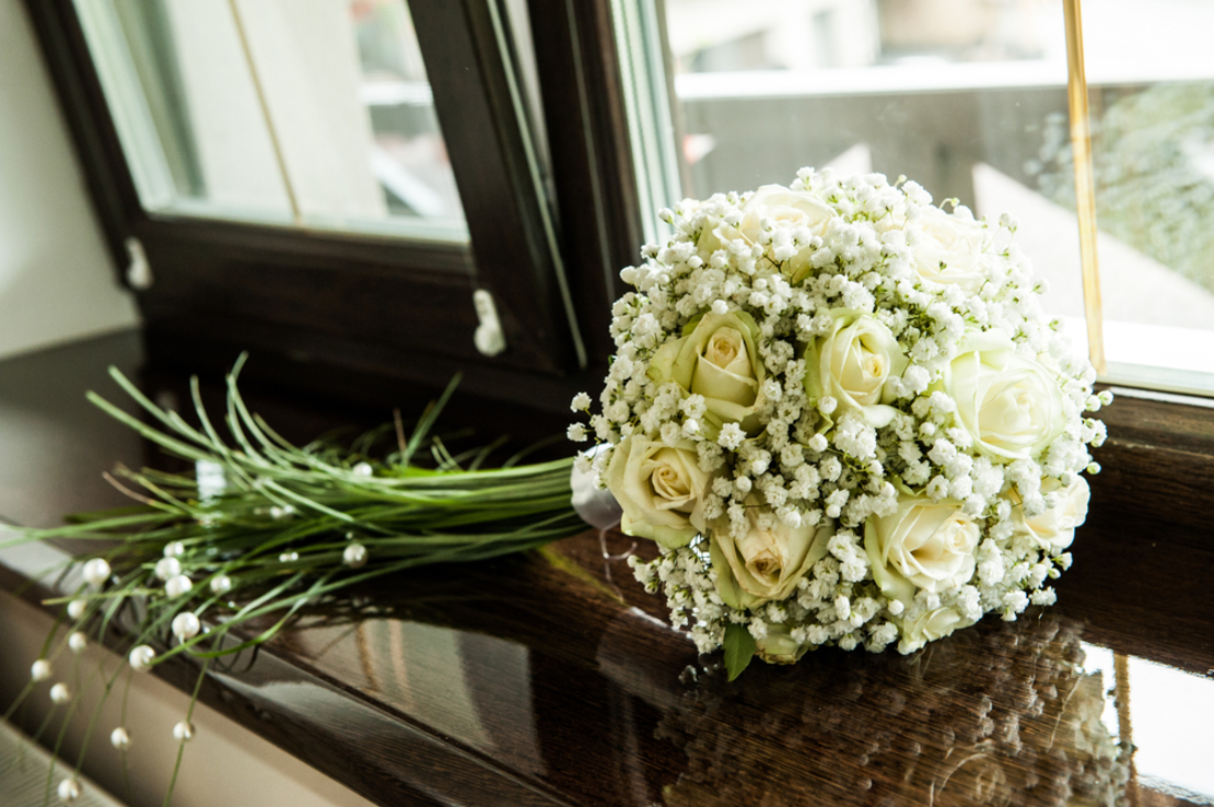 Bridal bouquet with white roses